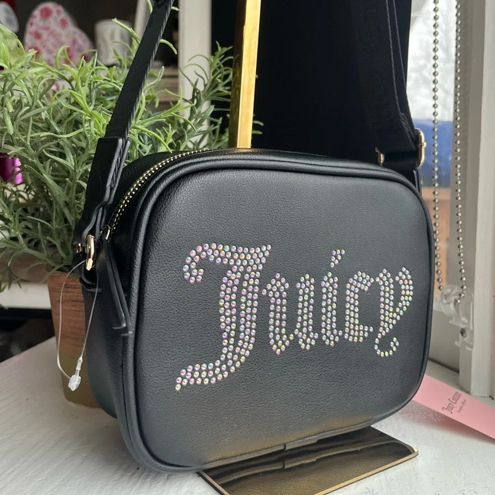 Juicy Couture Obsession Camera Crossbody Bag Black Rhinestone NWT